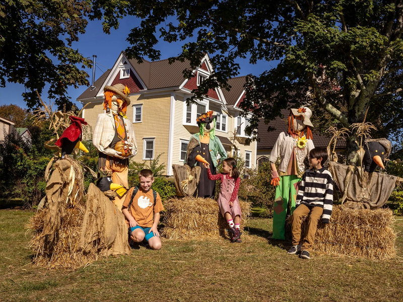 Handcrafted scarecrow displays during the Scarecrow Festival